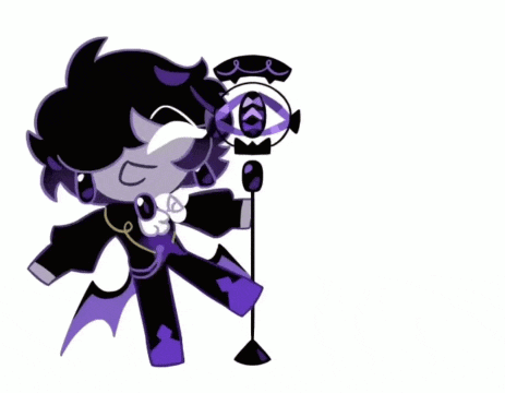 a black and purple cartoon character with the word veed on the bottom