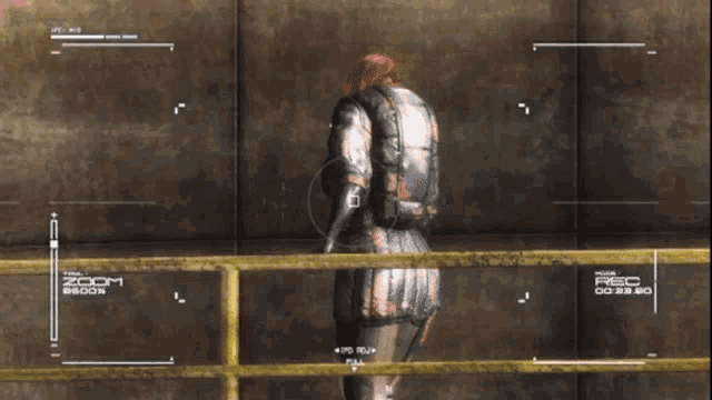 a video game character is standing in front of a brick wall and holding a sword