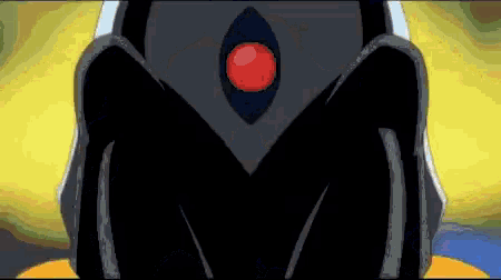 a cartoon drawing of a robot with a red button on its chest