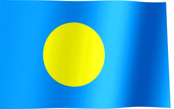 a blue and yellow flag with a yellow circle in the center