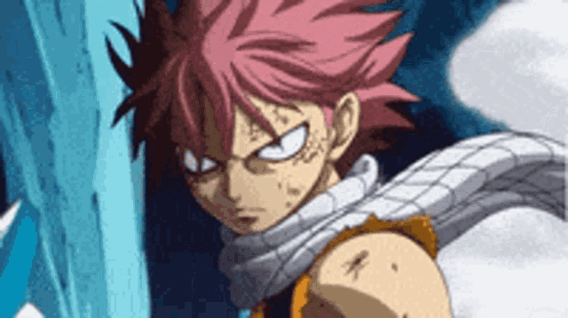 a close up of a fairy tail character with pink hair