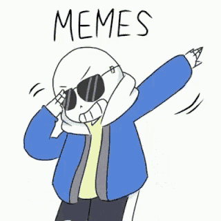 a cartoon drawing of sans wearing sunglasses and a blue jacket .