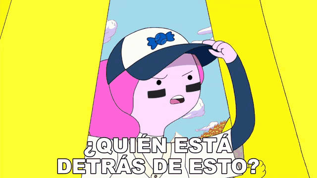 a cartoon character is wearing a hat with a bow on it and the words " quien esta detras de esto " below her