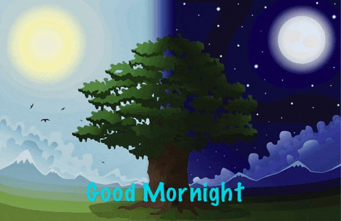 a picture of a tree with the words " good mornight " underneath it