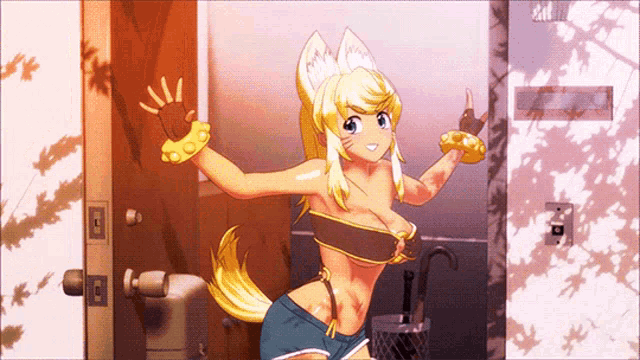 a cartoon drawing of a girl with a fox ears