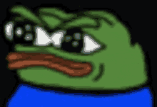 a pixel art of a frog wearing sunglasses and a blue shirt
