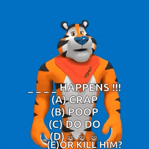 tony the tiger is standing in front of a blue background and says `` happens !!! ''