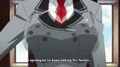 a woman in a suit and tie says " i apologize to keep asking for favors ... "