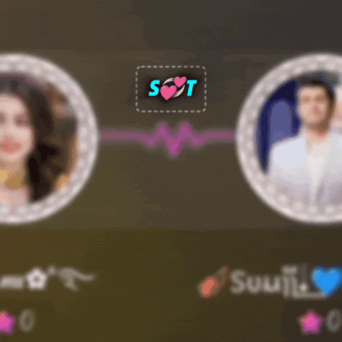 a blurred image of a woman and a man with the letters sot in the middle