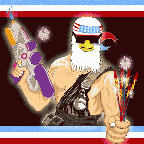 a cartoon of a bald eagle holding a water gun