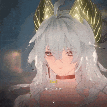 a girl with long white hair and horns says zani hmm okay