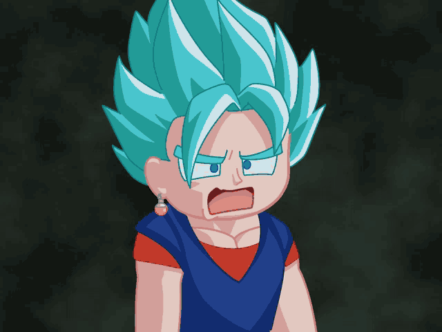 a cartoon of a person with blue hair and blue eyes