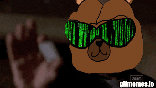 a cartoon of a bear wearing sunglasses with the words " i love you " written on it