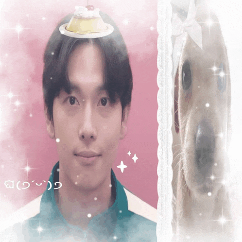 a picture of a man with a pudding on his head and a picture of a dog