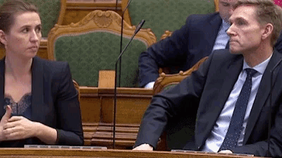 a man in a suit and tie sits next to a woman in a suit and tie in a parliament .