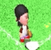 a cartoon character is standing on a baseball field holding a glove and a ball .