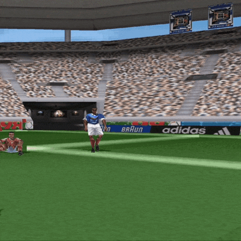 a soccer game is being played in a stadium sponsored by braun