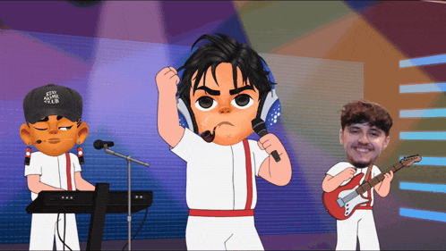 a cartoon of a man singing and a man playing a keyboard