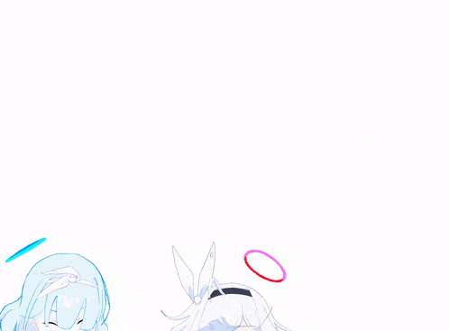 a girl with white hair and a pink halo on her head giving a peace sign