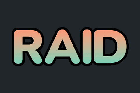 the word raid is on a black background with a gradient