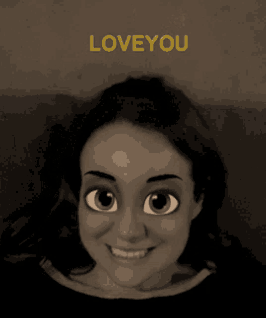 a picture of a woman with cartoon eyes and the words loveyou above her