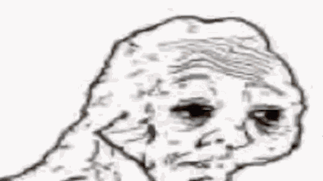 a black and white drawing of a person 's face with a mouse on top of it .