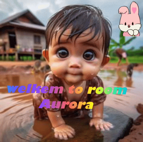 a baby is crawling in a puddle with welkem to room aurora