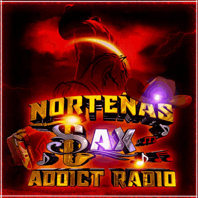 a poster for nortenas sax addict radio with a cowboy on it
