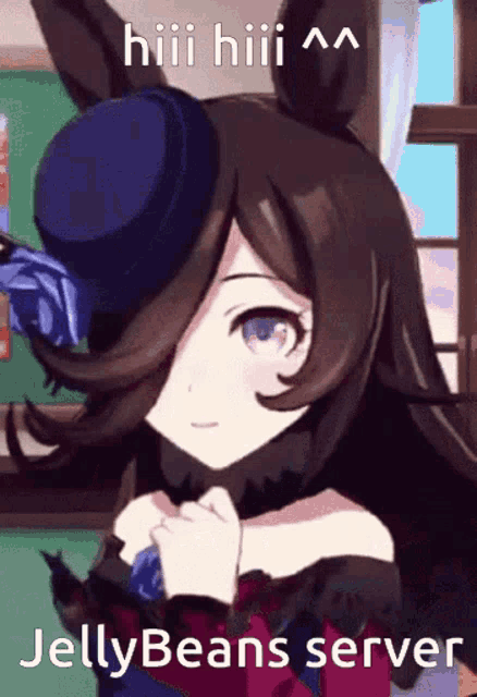 a picture of a girl with a hat and the words jellybeans server on the bottom