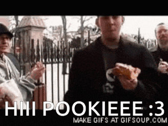 a man eating a sandwich with the words hhh pookieee : 3