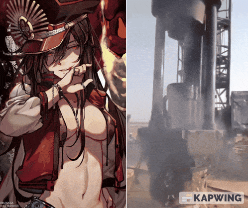 a picture of a woman next to a picture of a rocket with kapwing written on the bottom