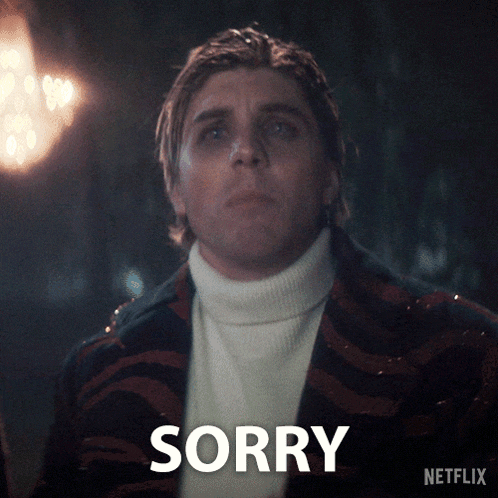 a man in a turtleneck sweater says sorry in a netflix advertisement