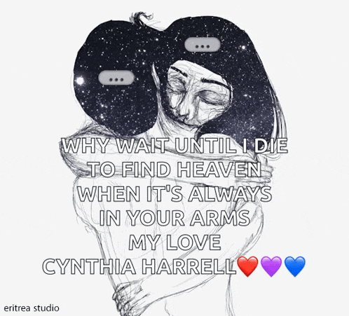 a drawing of a woman hugging another woman with the words " why wait until i die to find heaven "