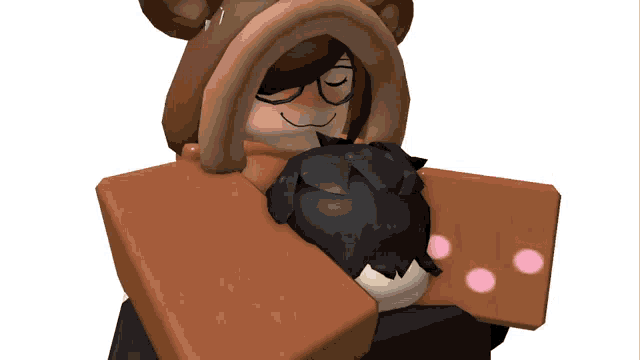 a girl in a teddy bear hood is hugging another girl