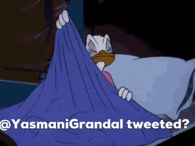 a cartoon of donald duck holding a blue blanket with the words yasmani grandal tweeted below him