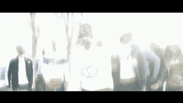 a group of people are standing next to each other in a blurred image .