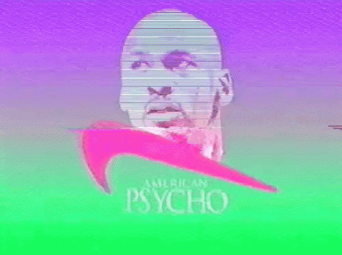 a poster for the movie american psycho with a man 's face and a nike logo