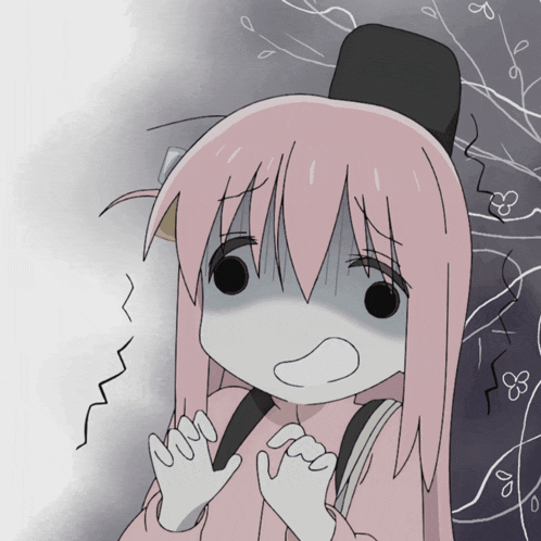 a drawing of a girl with pink hair making a surprised face