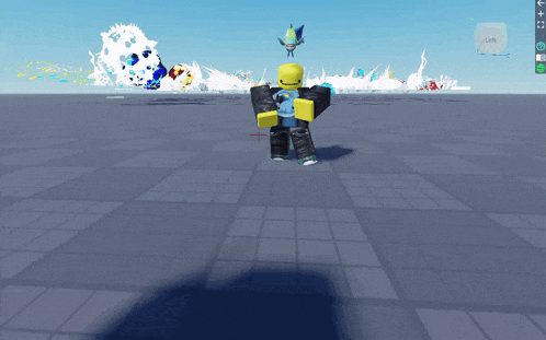 a screenshot of a video game with a shark in the background and a left button