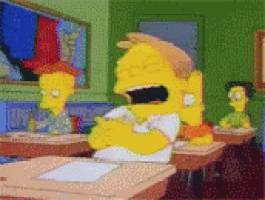 a cartoon of bart simpson sitting at a desk