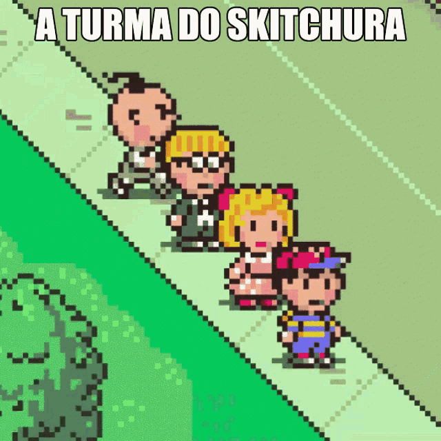 a turma do skitchura is written on the bottom of a pixelated image