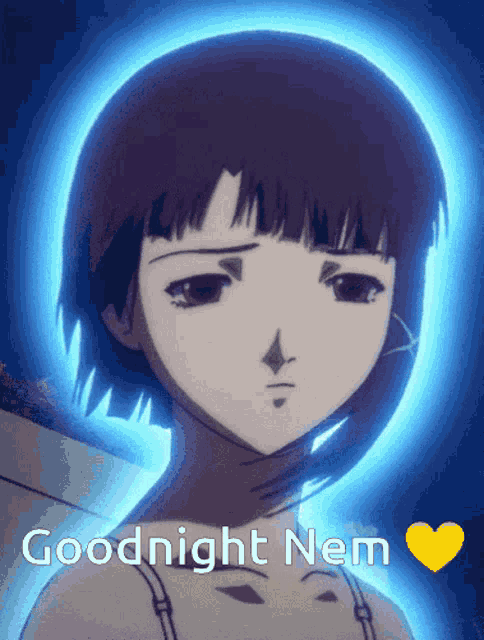 a picture of a girl with the words goodnight nem below her