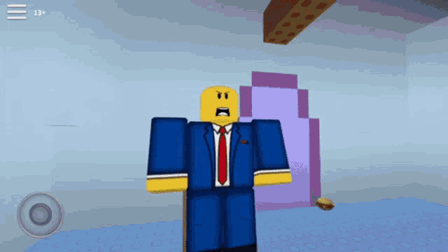 a roblox character wearing a suit and tie with an angry look on his face