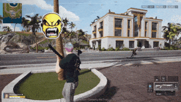 a man holding a gun in front of a building that says cliffansea on it