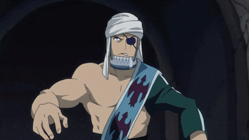 a cartoon character with a bandage on his eye and a scarf around his neck