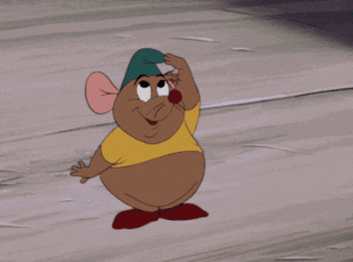 a cartoon mouse wearing a yellow shirt and a blue hat