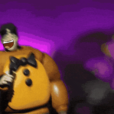 a cartoon character with a bow tie is laughing