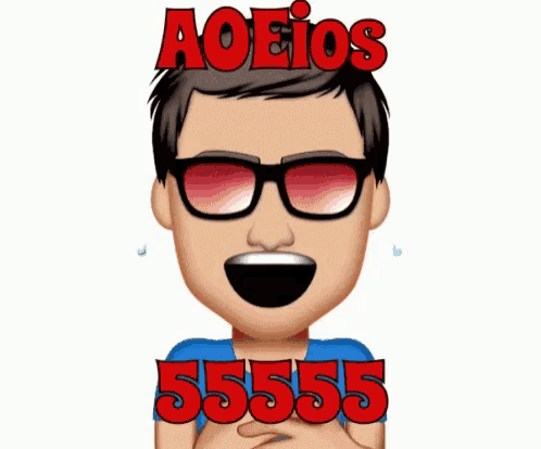 a cartoon of a man wearing sunglasses with the words aoeios written above him .