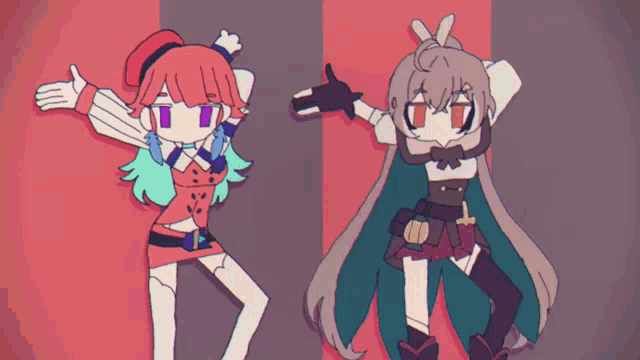 a cartoon drawing of two girls standing next to each other