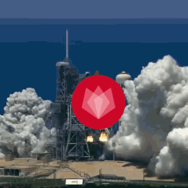 a rocket is being launched into space with a red circle in the foreground